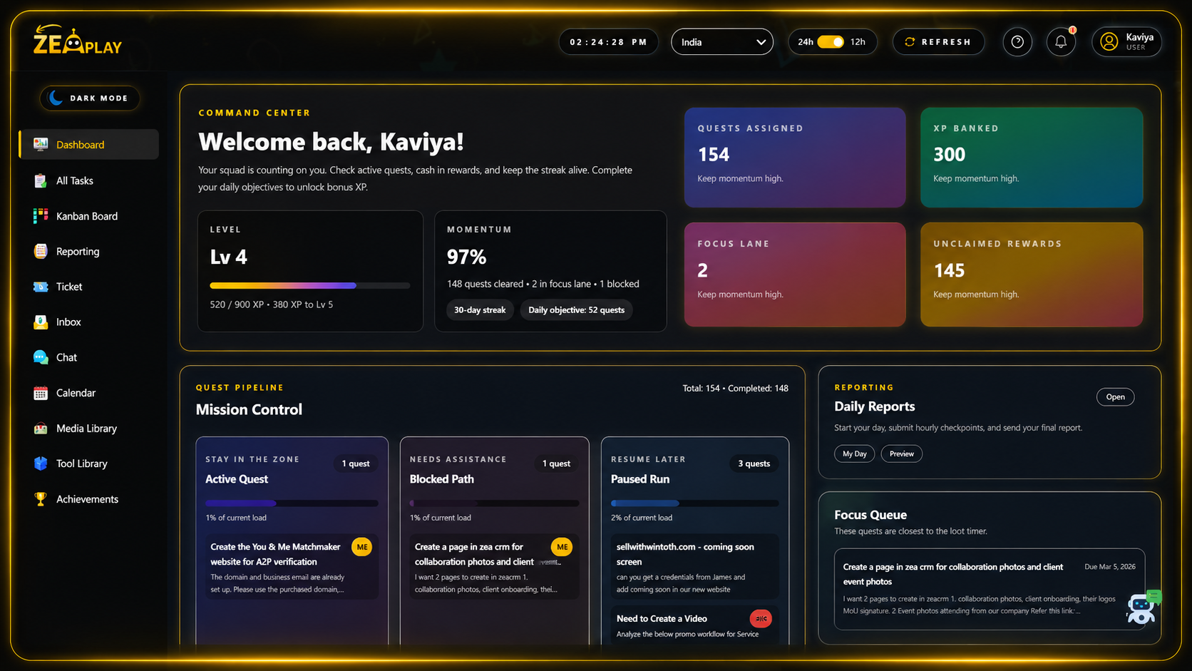 Zea play dashboard