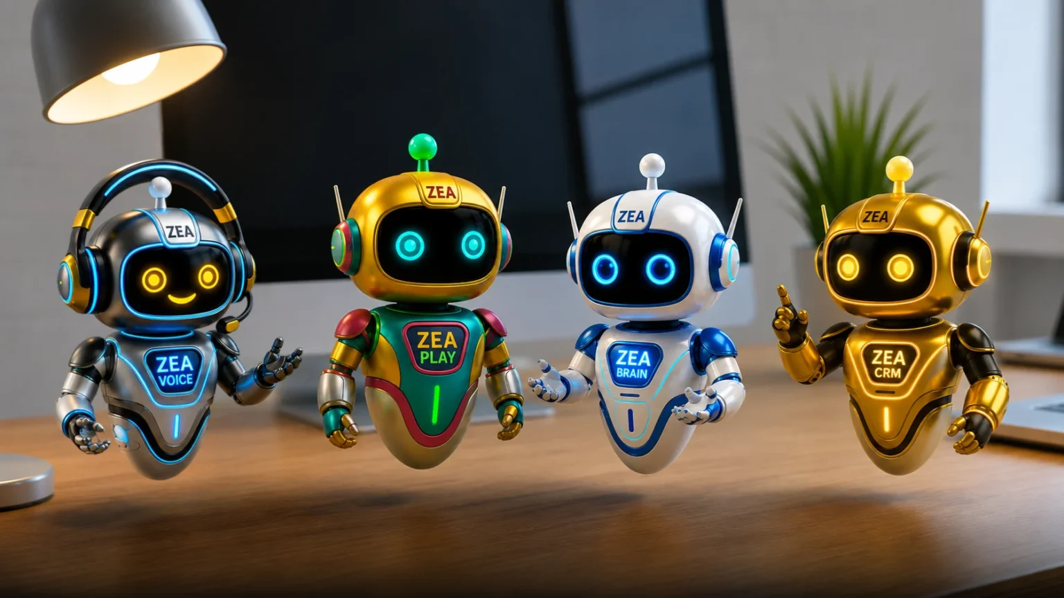 Four Friendly Robots at Work