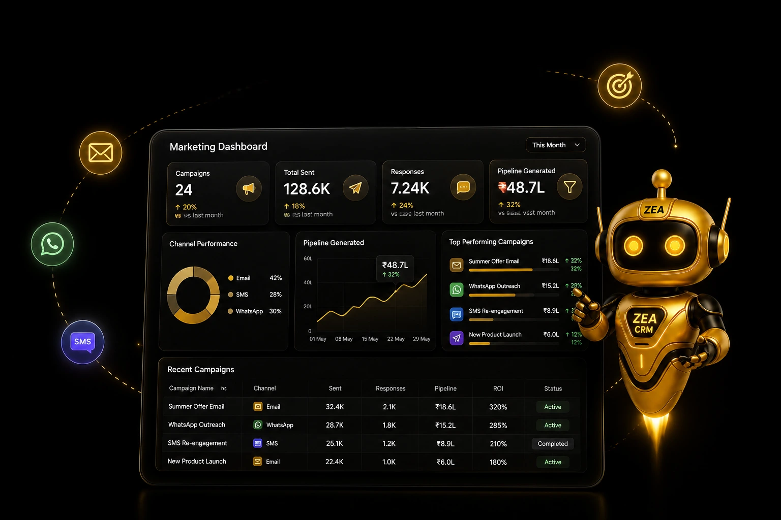 Marketing Dashboard in Gold Orbit